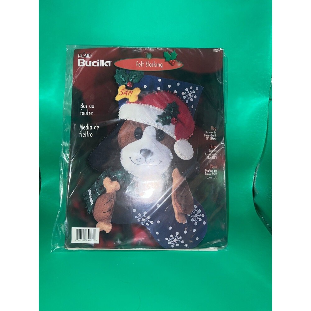 Bucilla Sam the Dog (rare) 13 inch stocking kit-(tri-lingual instructions)